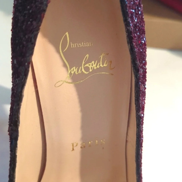 Christian louboutin Ron Ron oxblood dark cherry glitter red sole heels size 6 - Picture 7 of 15